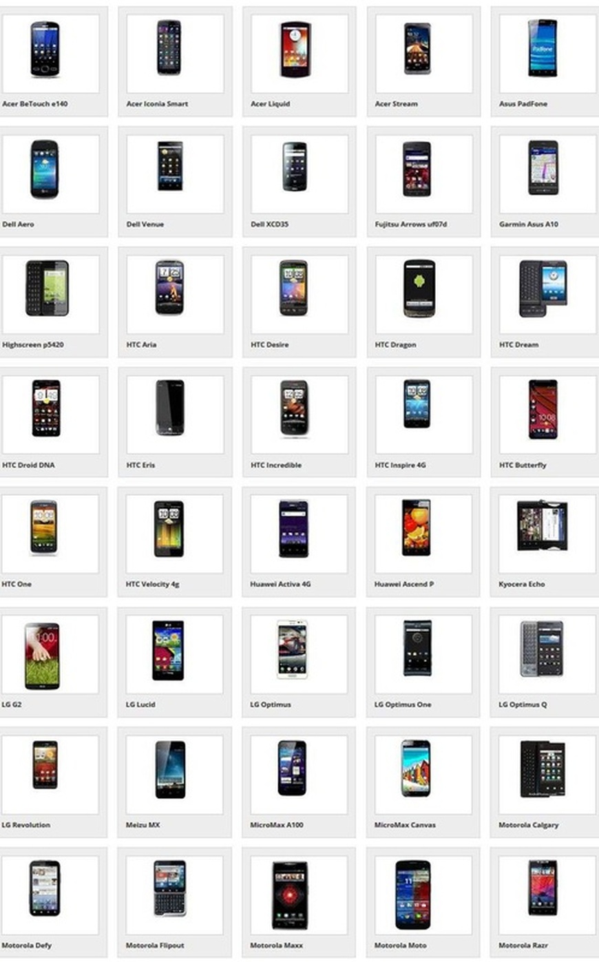 Partial List of Android devices compatible with Easy Spy (page 1).